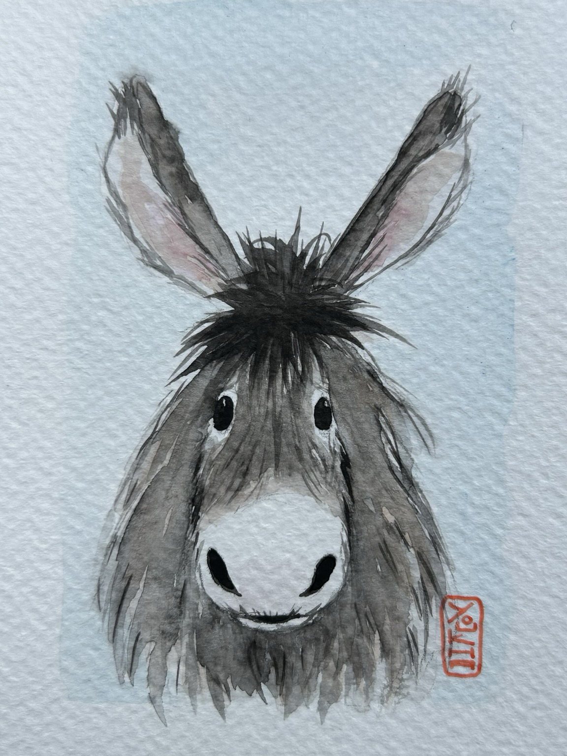 Watercolor illustration of a donkey