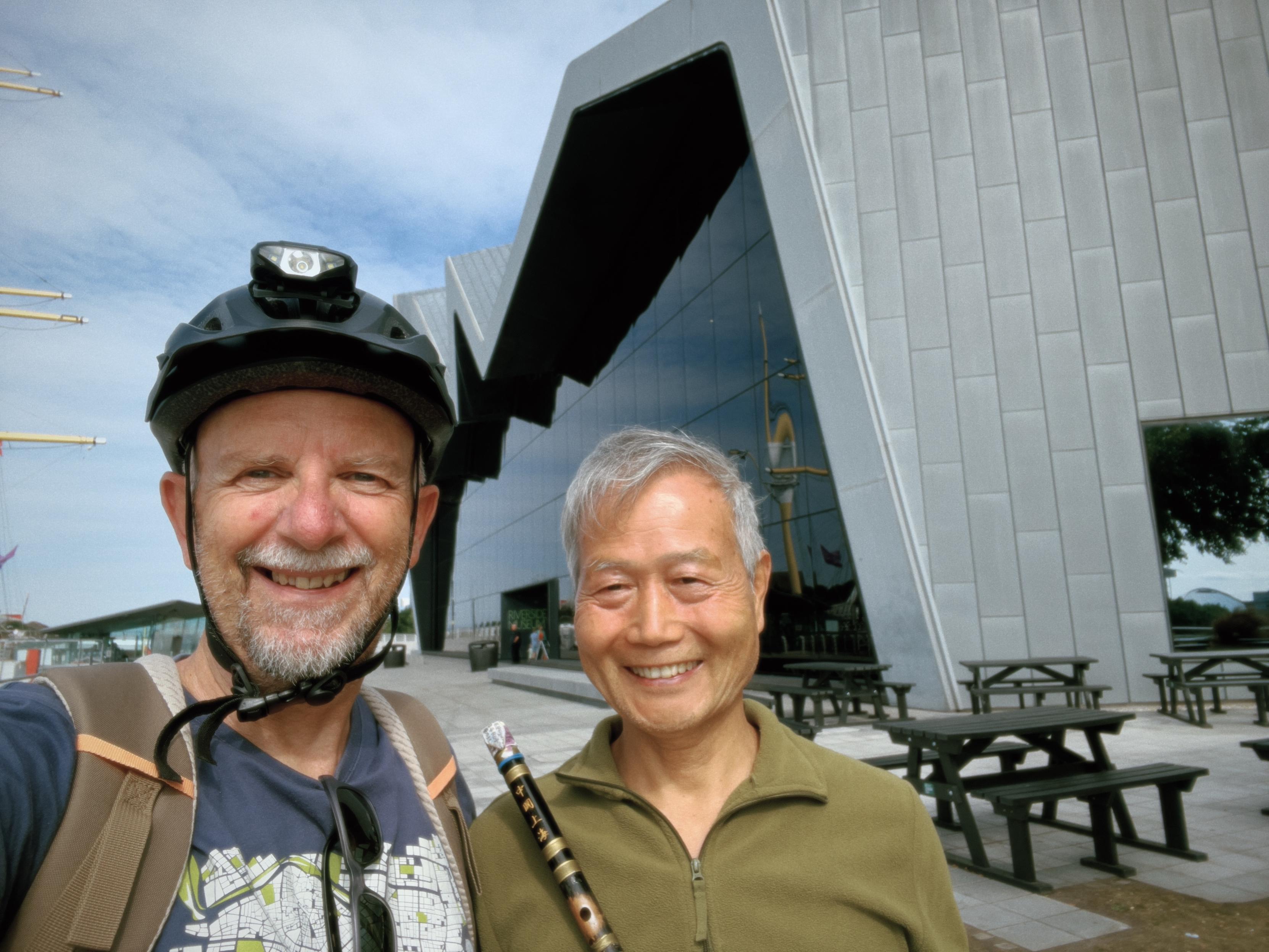 A selfie showing myself and musician Gao Xijing outside the Riverside Museum